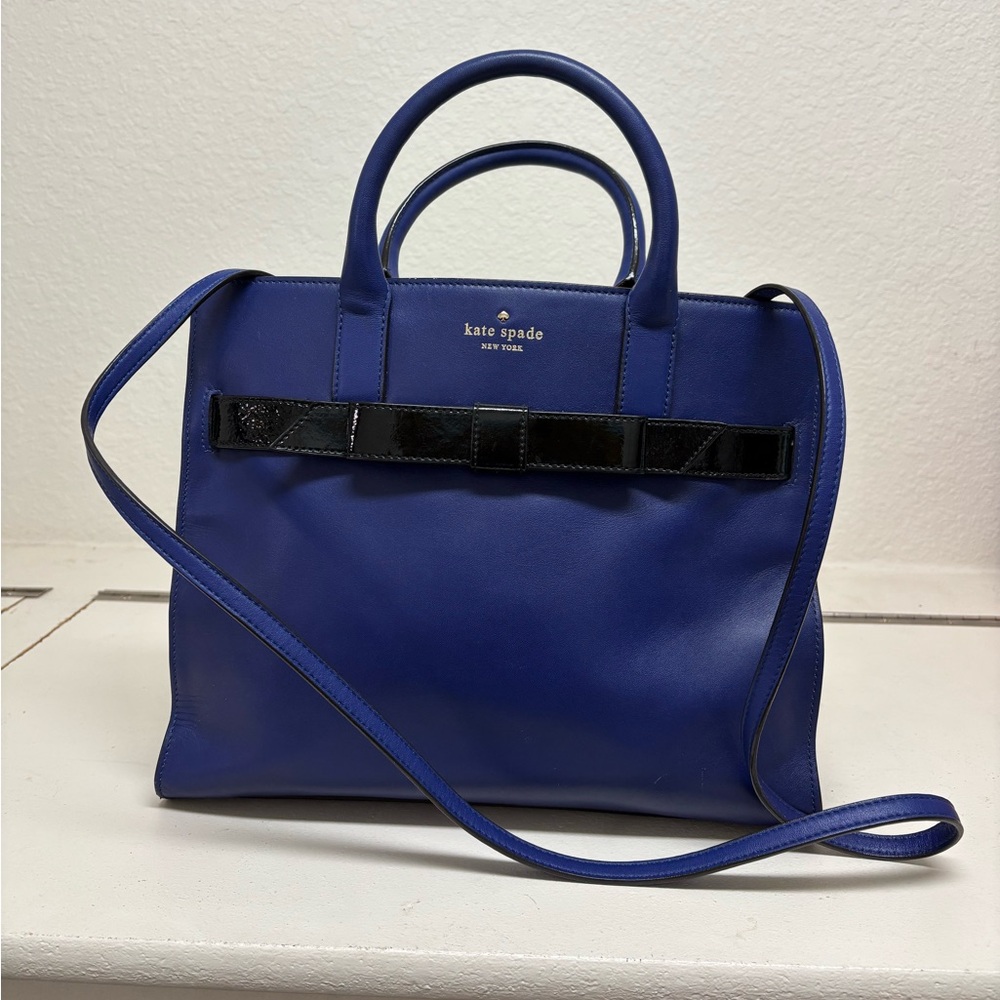 Kate Spade Royal Blue Satchel with Black Bow Accent